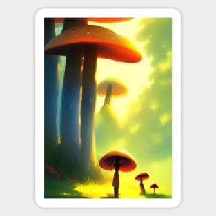 SURREAL GIANT MUSHROOM IN WOODS Sticker